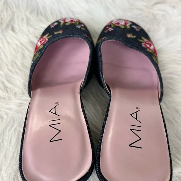 Mia Skylar denim cross-stitch square toe mules - Picture 4 of 8